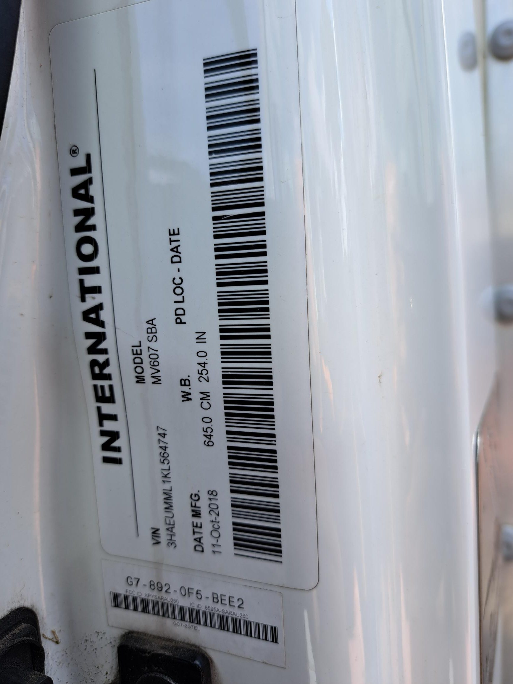 2019 INTERNATIONAL MV607 UT18205-17 2019 INTERNATIONAL MV607 UT18205-17